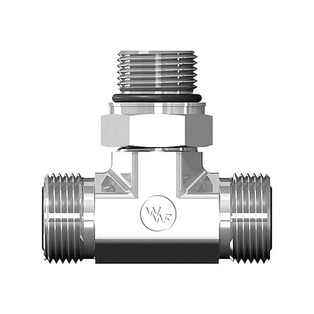 World Wide Fittings Male Flat Face O-Ring to Male Flat Face O-Ring to Metric Male O-Ring Boss Adjustable Branch Tee 4715X12X12XM27